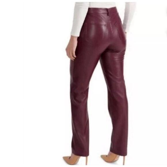 Joie Women’s Vegan Leather Straight Leg Pants Size 12 Maroon Red 90s Y2K NWT - Picture 2 of 9